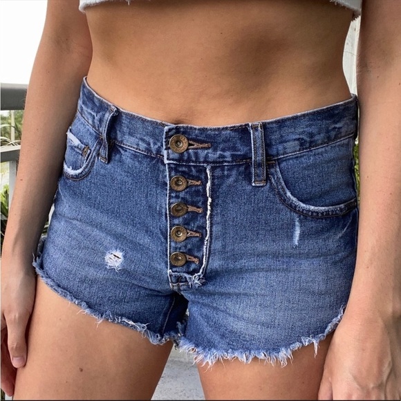 Free People Medium Wash Denim Jean Cutoff Shorts 25 - Picture 1 of 6